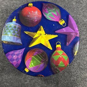 Vtg 90s Celestial Whimsigoth Colorful Star Christmas Ornament Round Tin